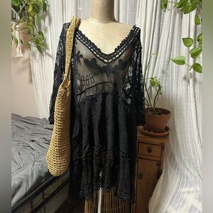 Elegant Black Lace Swim Coverup